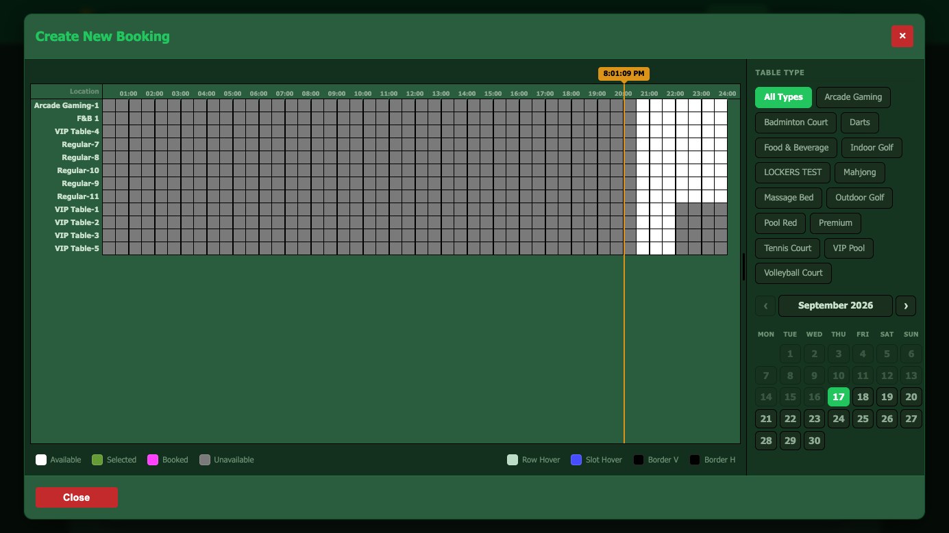 Booking grid - Snooker King