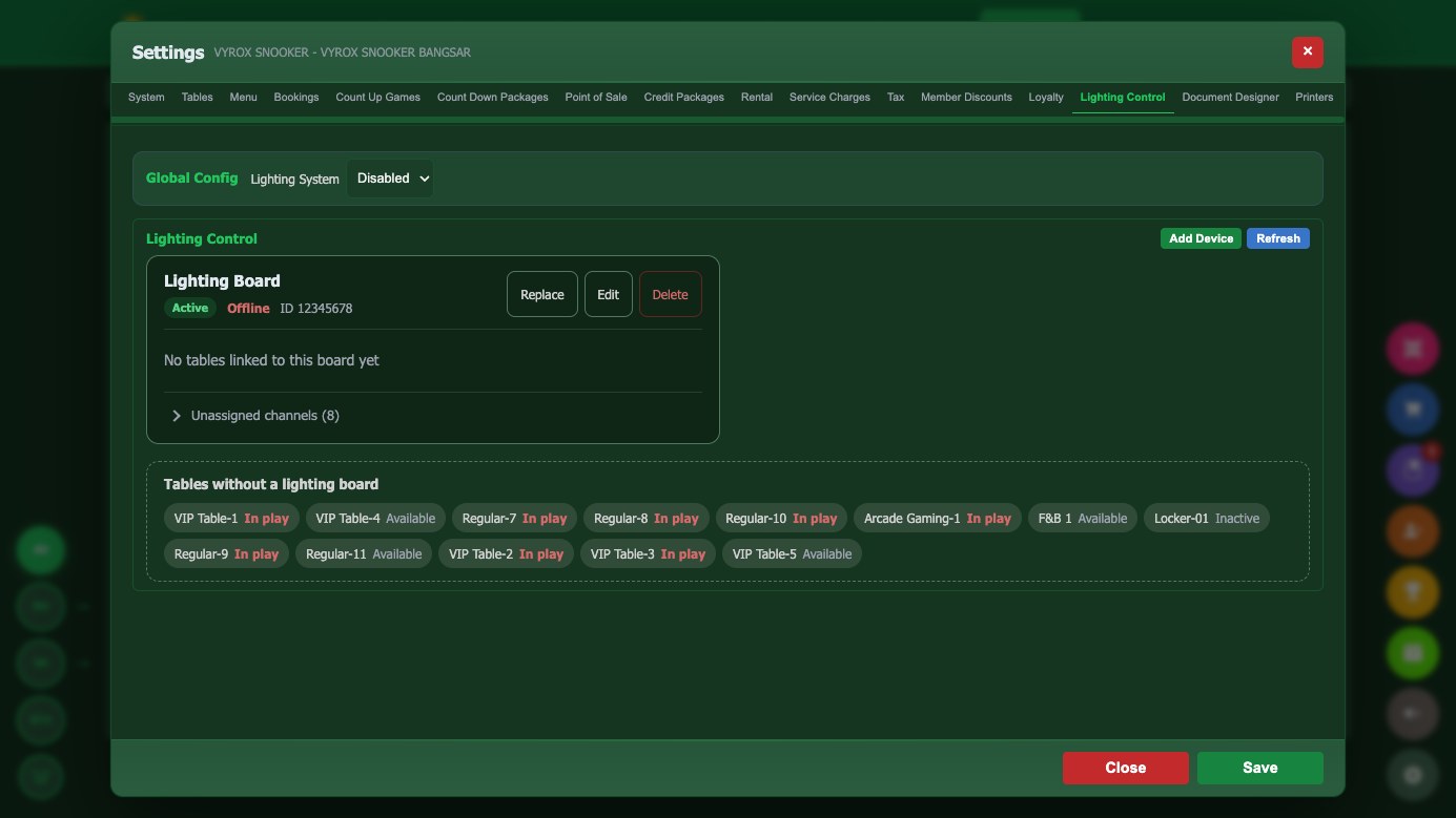 Lighting control - Snooker King