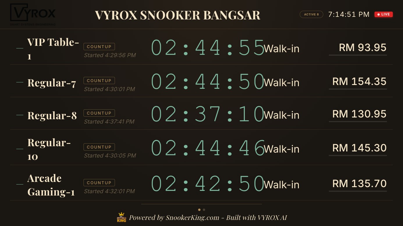 Live Table Monitor - Snooker King