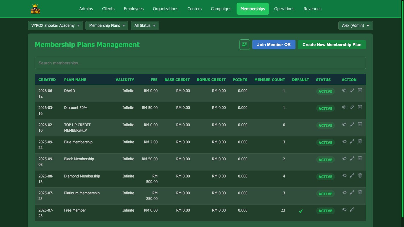 Membership plans - Snooker King